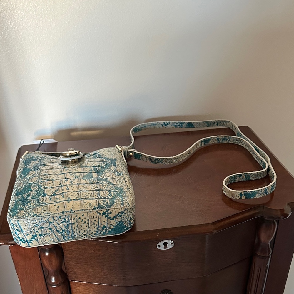 Brahmin Teal and Cream Croc-Embossed Crossbody Bag - Picture 8 of 11